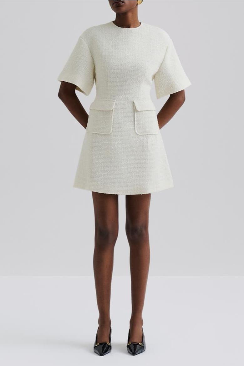 Rayna Boucle Short Sleeve Mini Dress, Alternate, color, Vanilla