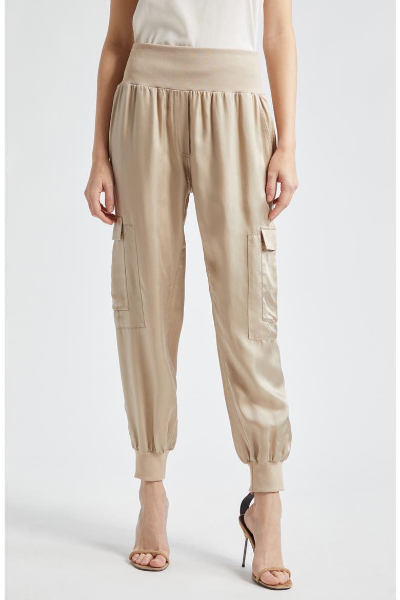 Giles Cupro Crop Cargo Joggers, Main, color, KHAKI