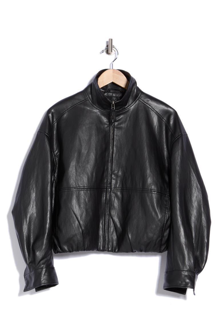 Bubble Hem Faux Leather Jacket, Main, color, BLACK