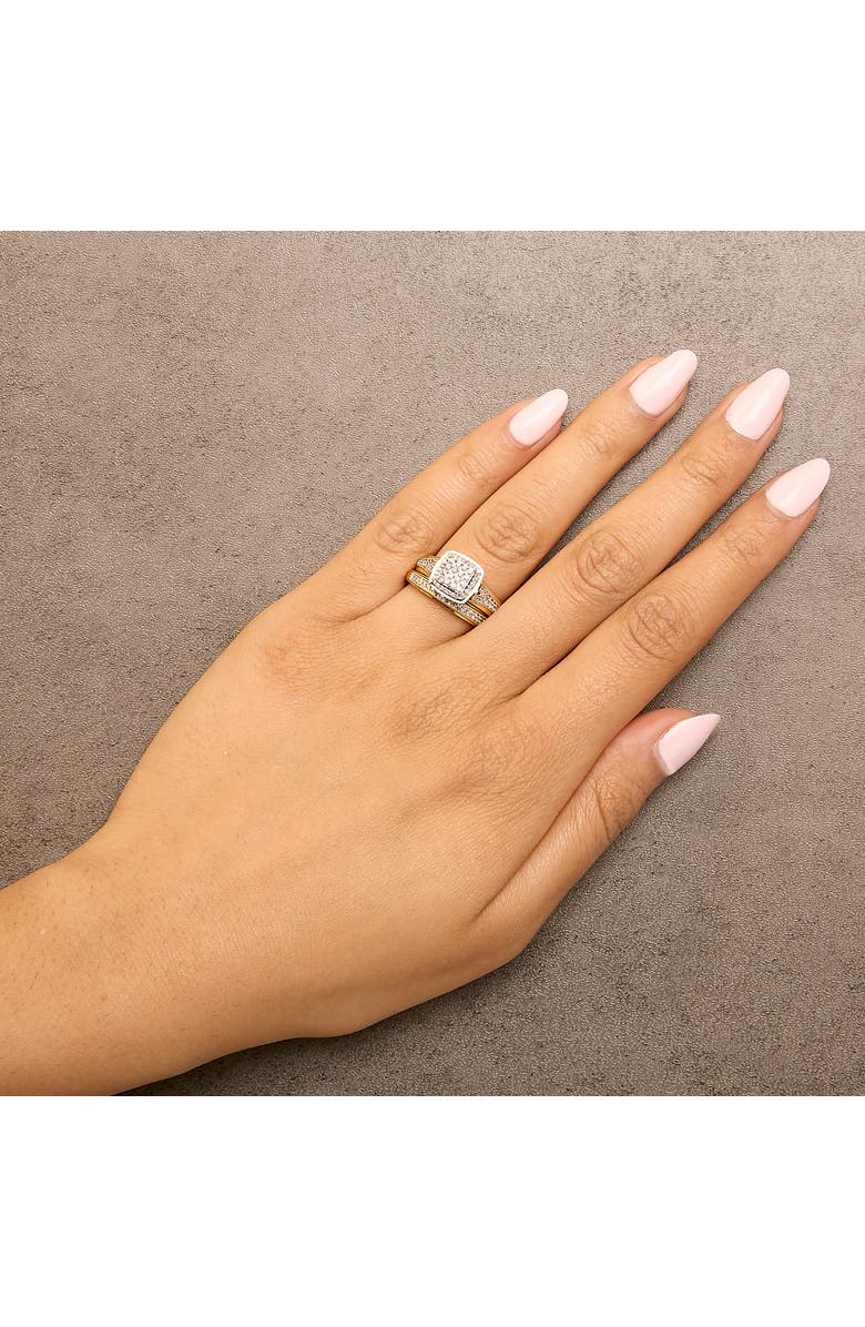 Haus of Brilliance 14K Yellow Gold Plated Sterling Silver 1/2 Cttw Diamond Square Cluster Bridal Set, Alternate, color, Yellow Gold Over Silver