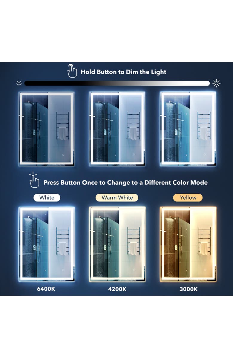 JONATHAN Y Pax Rectangular Frameless Antifog Front/Back-Lit Wall Bathroom Vanity Mirror with Smart Touch, Alternate, color, 