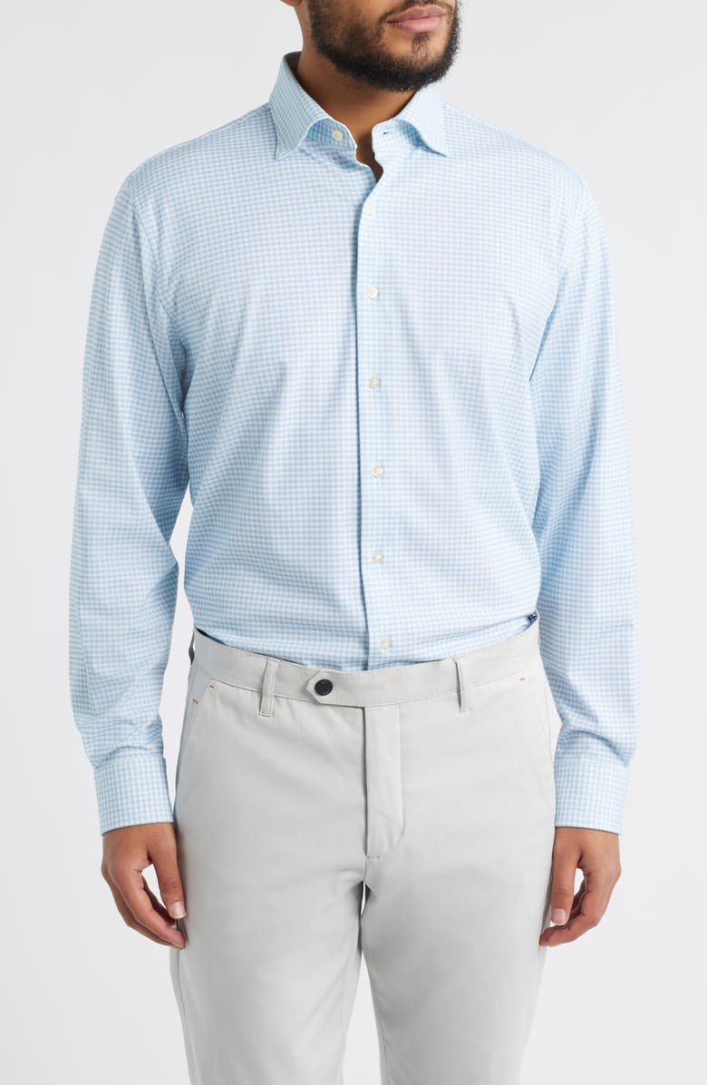 johnnie-O Albro Top Shelf Gingham Check Cotton Blend Button-Up Shirt, Main, color, Gulf Blue