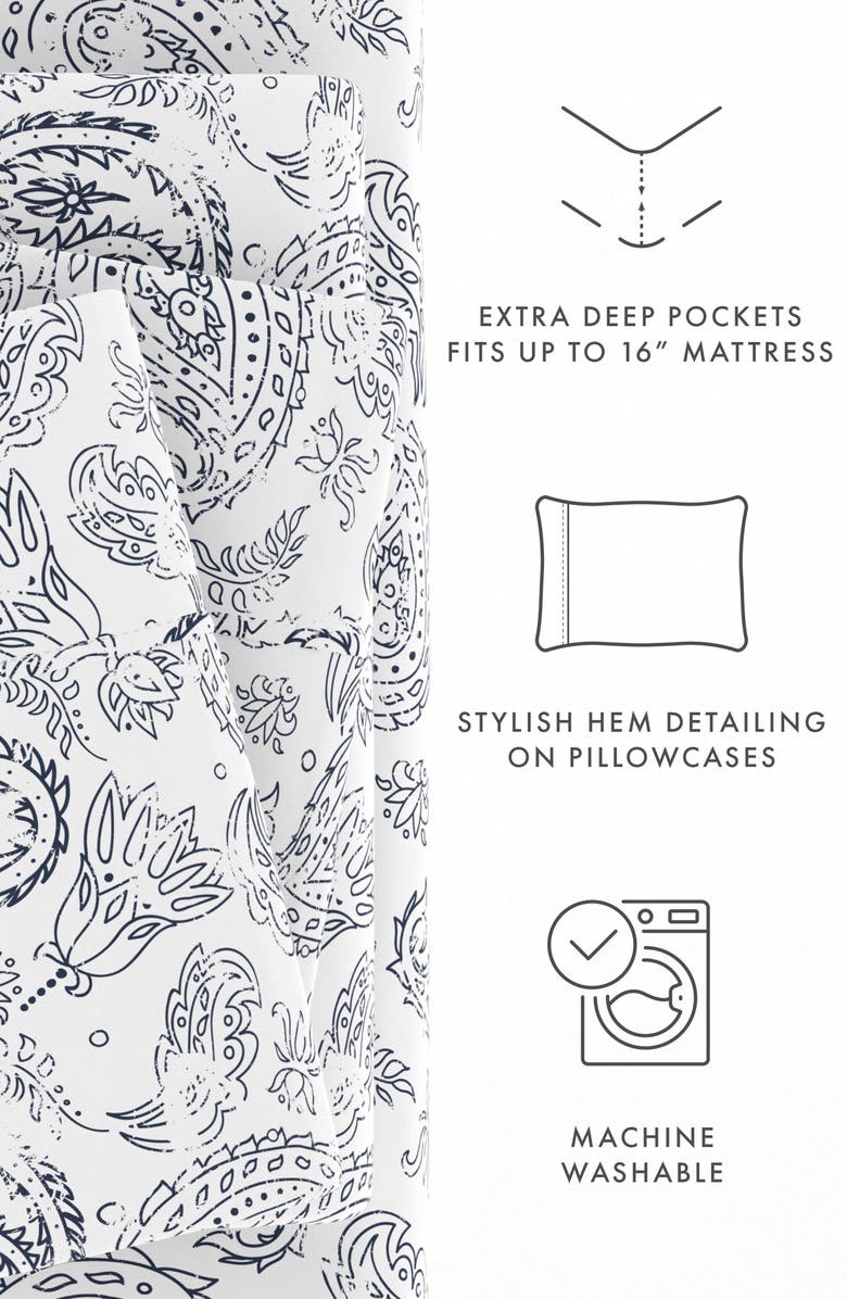 HOMESPUN HOME SPUN Premium Ultra Soft Coarse Paisley Pattern 4-Piece Bed Sheets Set, Alternate, color, Navy