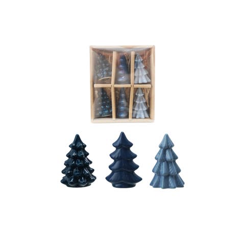 6-Piece Stoneware Trees, Blue