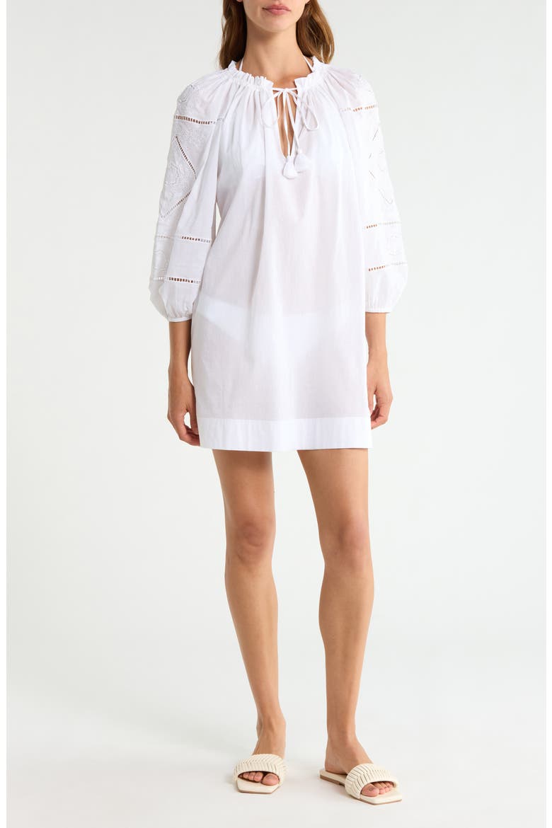 Embroidered Cotton Cover-Up Dress, Main, color, WHITE