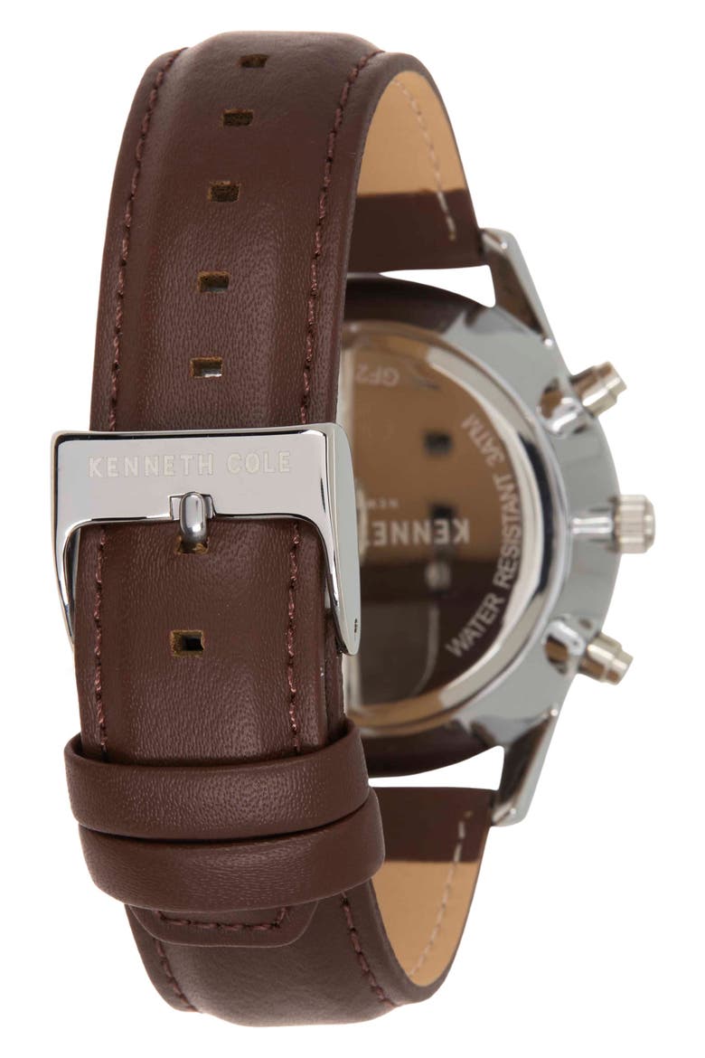 Men's Quartz Multifunction Leather Strap Watch, 50mm, Alternate, color, BROWN