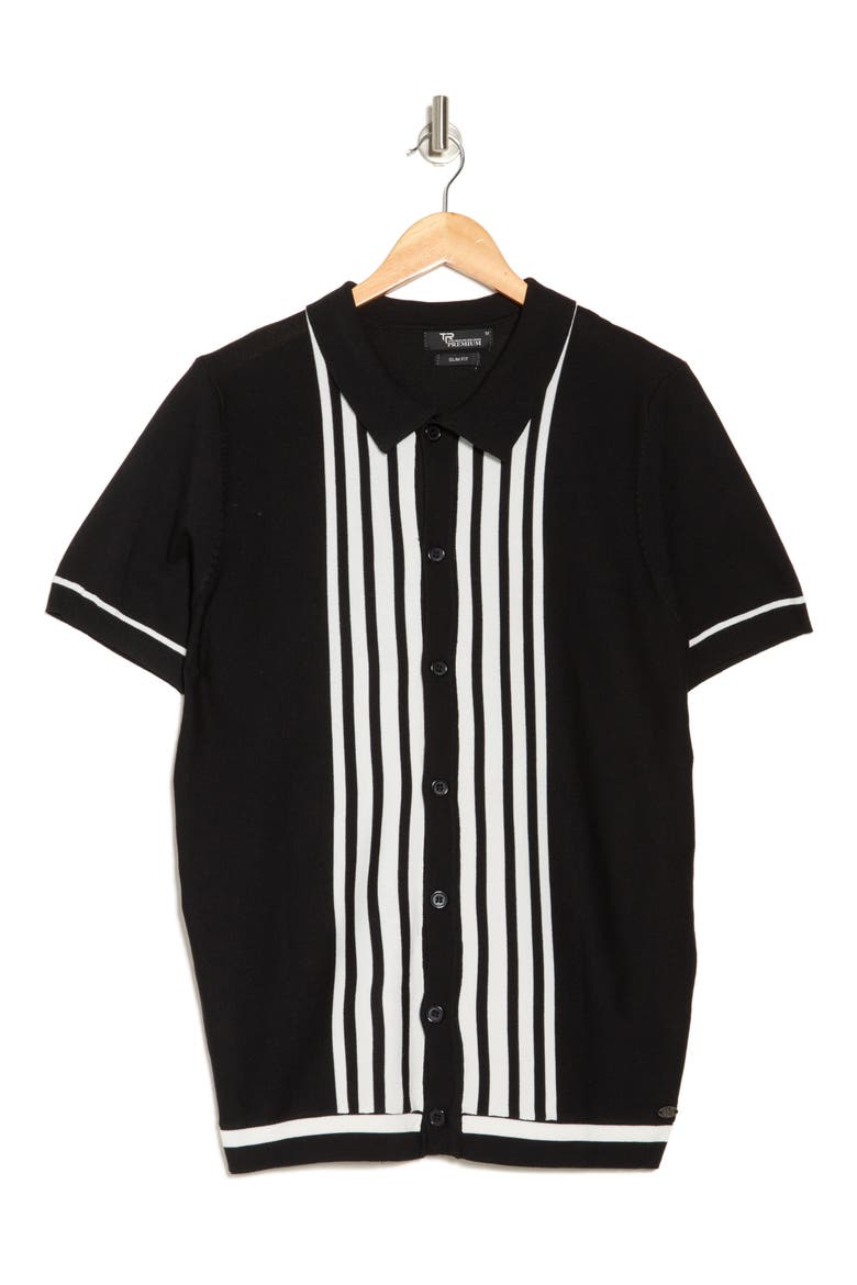 Buttoned Short Sleeve Sweater, Alternate, color, BLACK