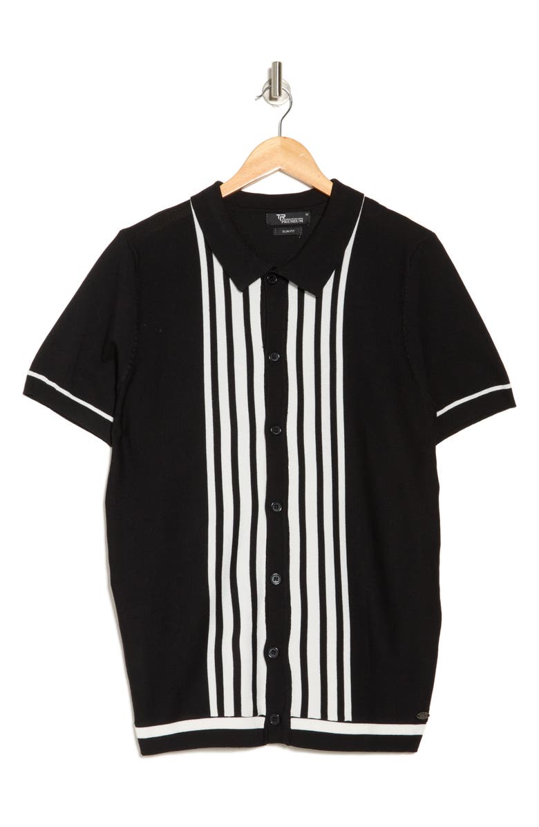 T.R. PREMIUM Buttoned Short Sleeve Sweater, Alternate, color, Black