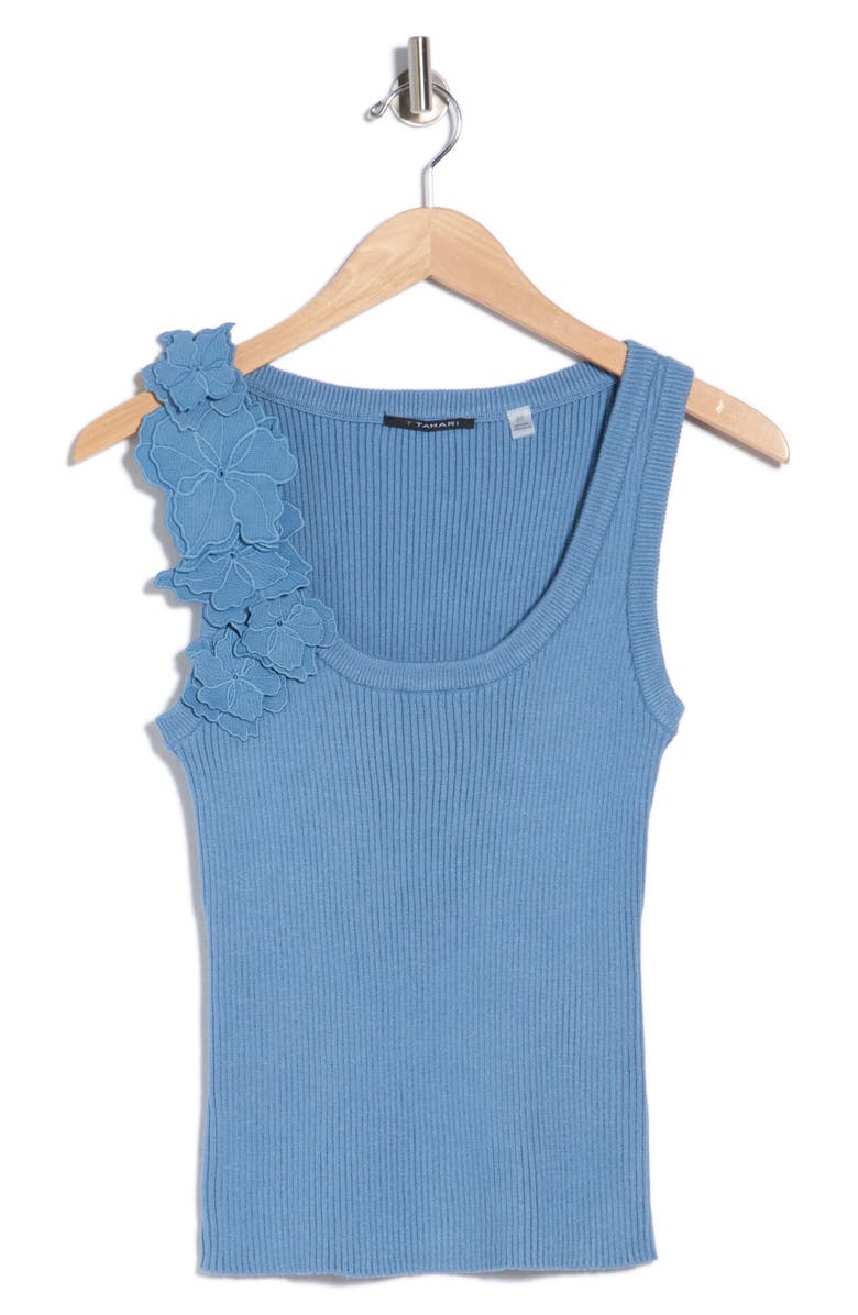 T Tahari Floral Appliqué Sweater Tank, Main, color, Serene Blue