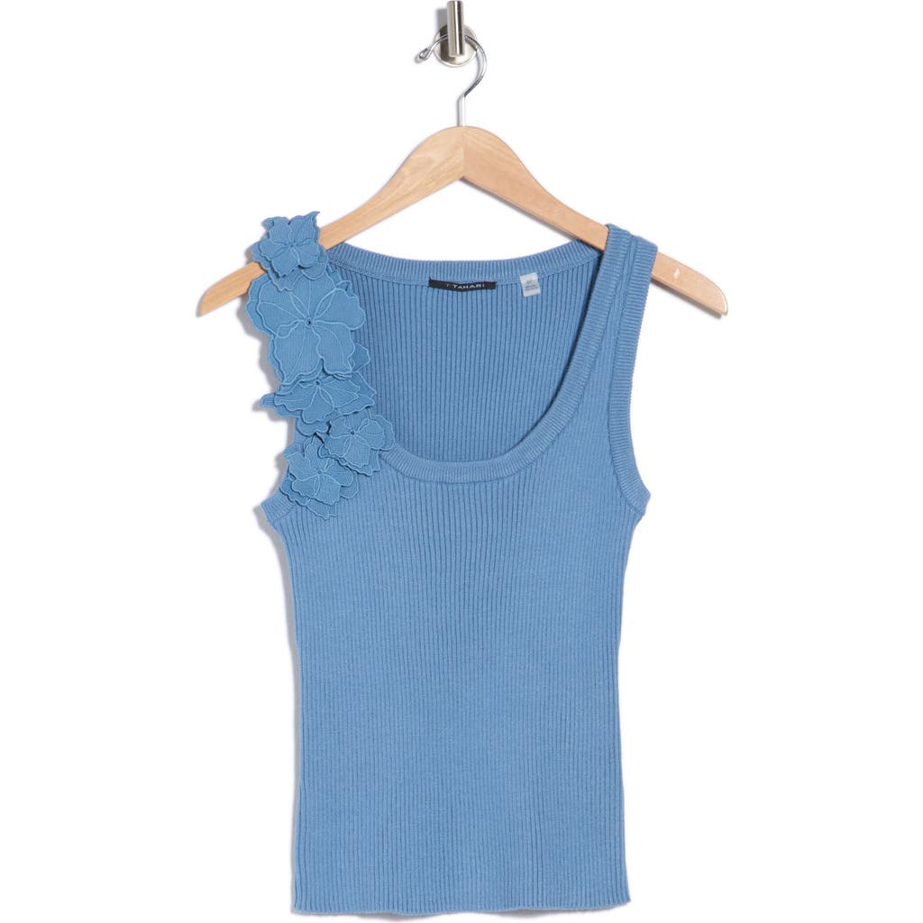 T Tahari Floral Appliqué Sweater Tank In Blue