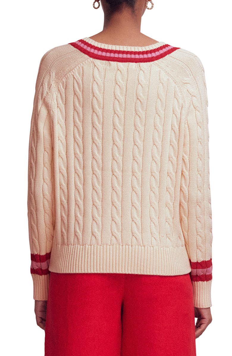 Boden Maeve Cable Stitch Cotton V-Neck Sweater, Alternate, color, 