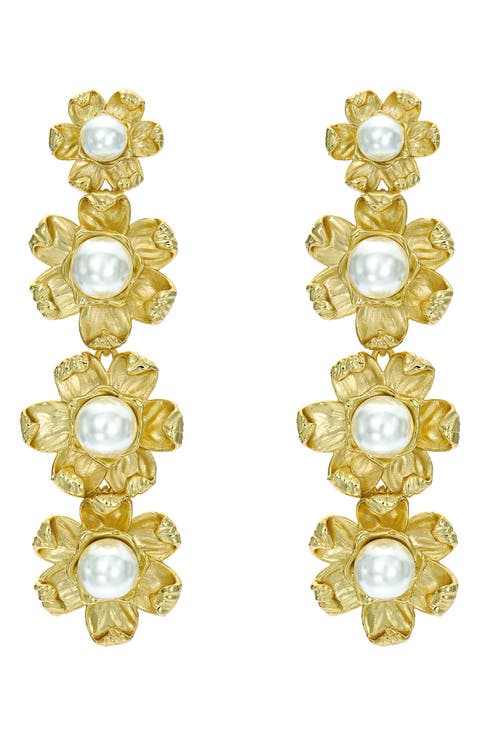 Darlena Daisy Faux Pearl Linear Drop Earrings