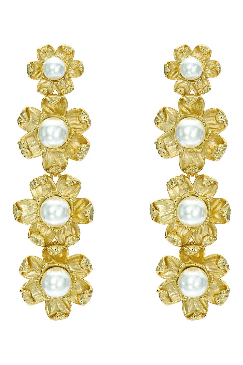 Darlena Daisy Faux Pearl Linear Drop Earrings video
