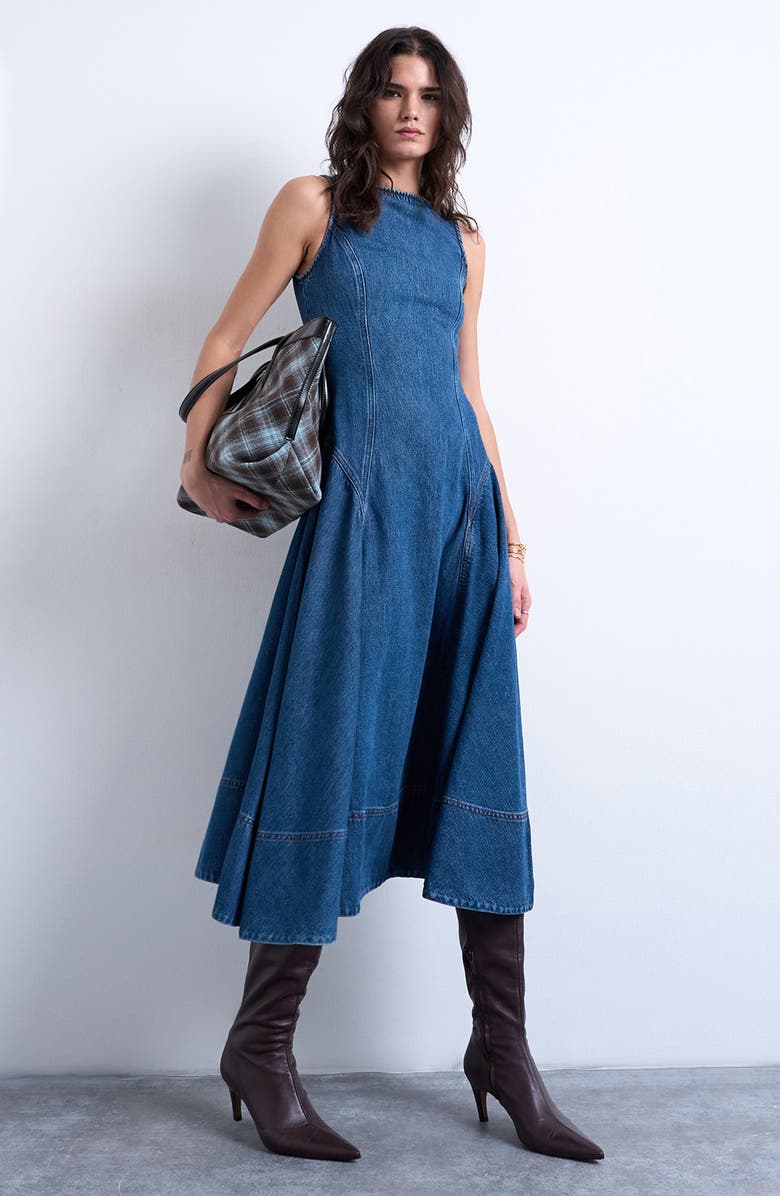 Topshop Sleeveless Denim Dress, Main, color, Medium Blue