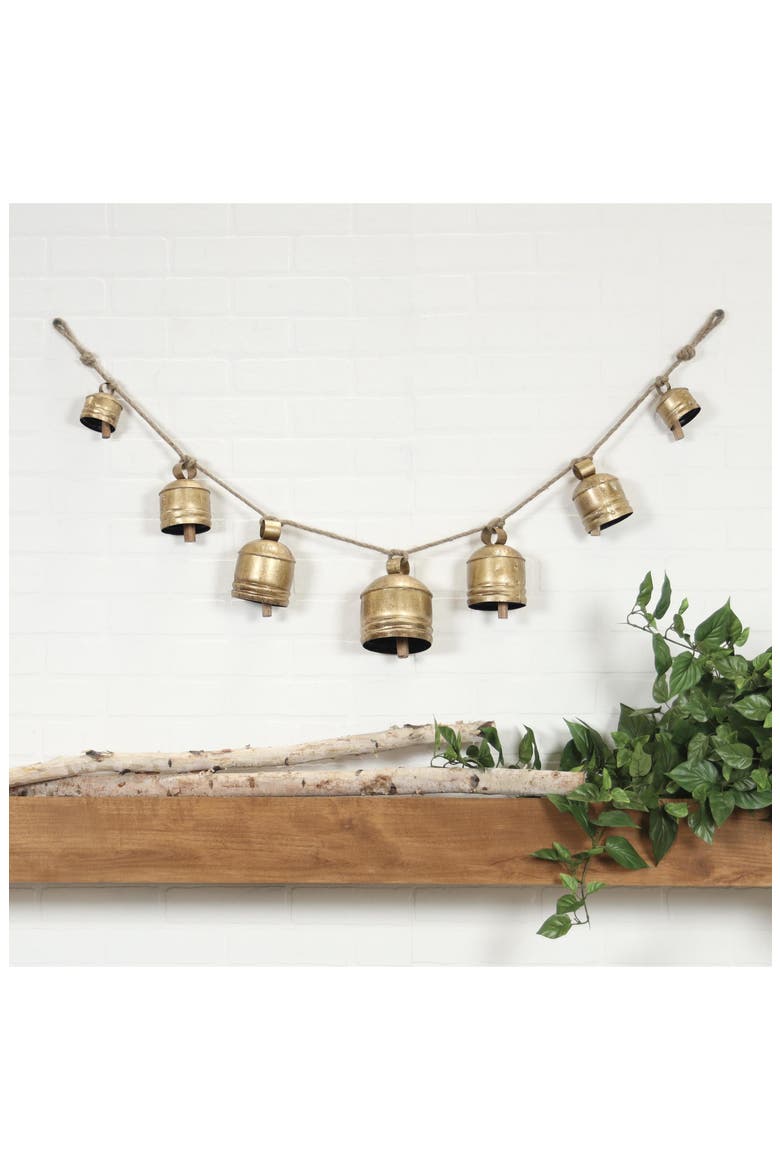 Bohemian Metal Cow Bell Garland, Alternate, color, GOLD