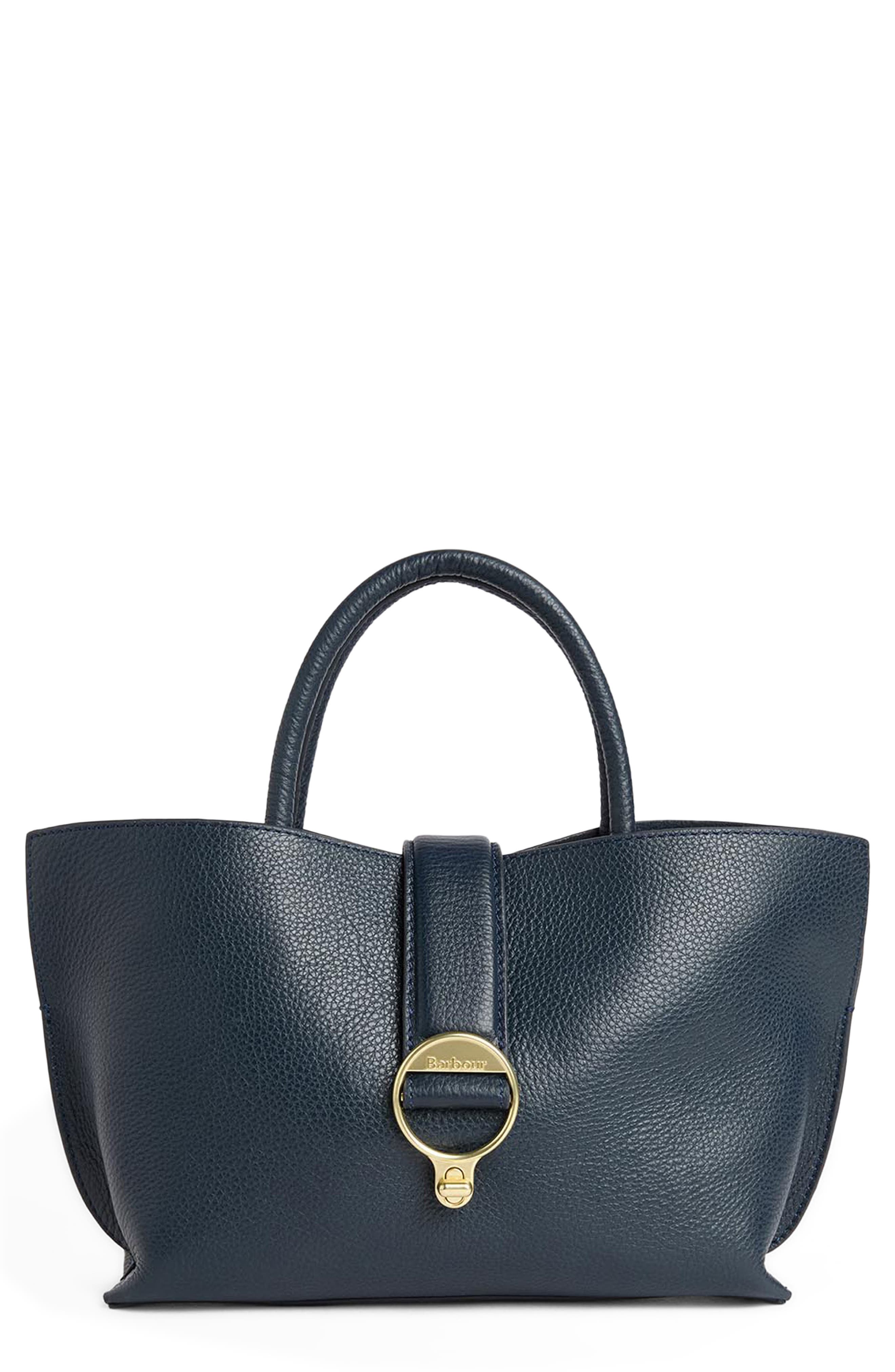 Alder Mini Leather Tote, Main, color, NAVY