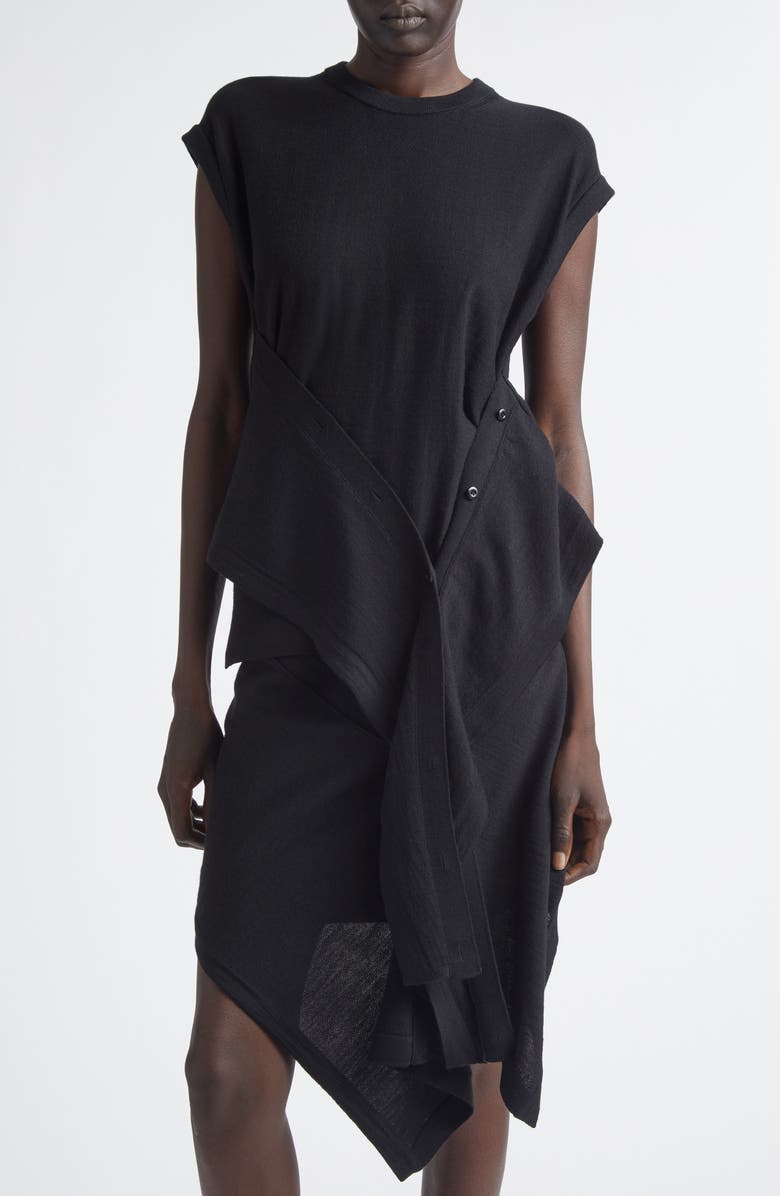 Lemaire Button Drape Merino Wool Blend Top, Alternate, color, Black