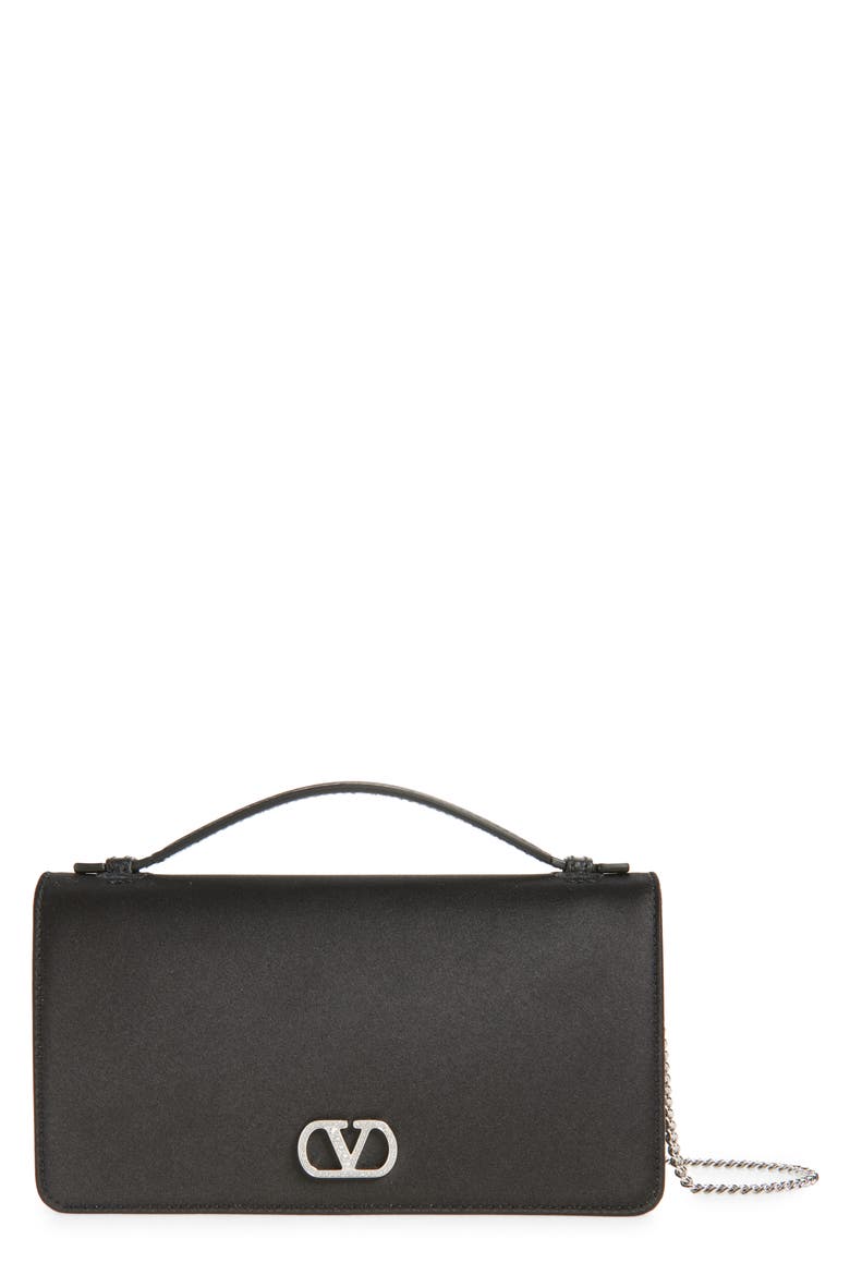 VLOGO Chain Strap Satin Wallet, Main, color, BLACK/ CRYSTAL