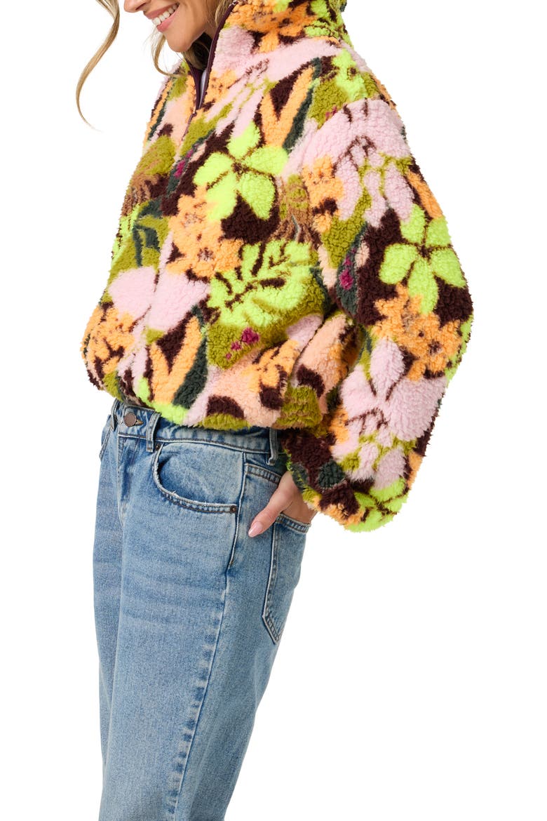Kacey High Pile Floral Half Zip Jacket, Alternate, color, CHARTREUSE