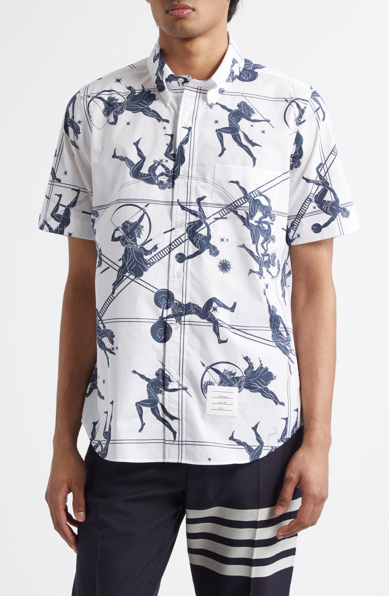 Thom Browne Straight Fit Olympic Constellation Button-Down Shirt, Main, color, White