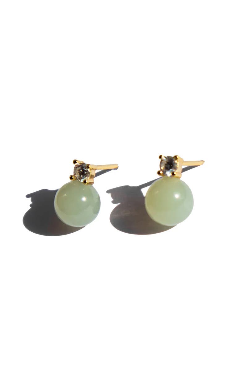 seree Esther Green jade and zircon stud earrings, Alternate, color, Light Green