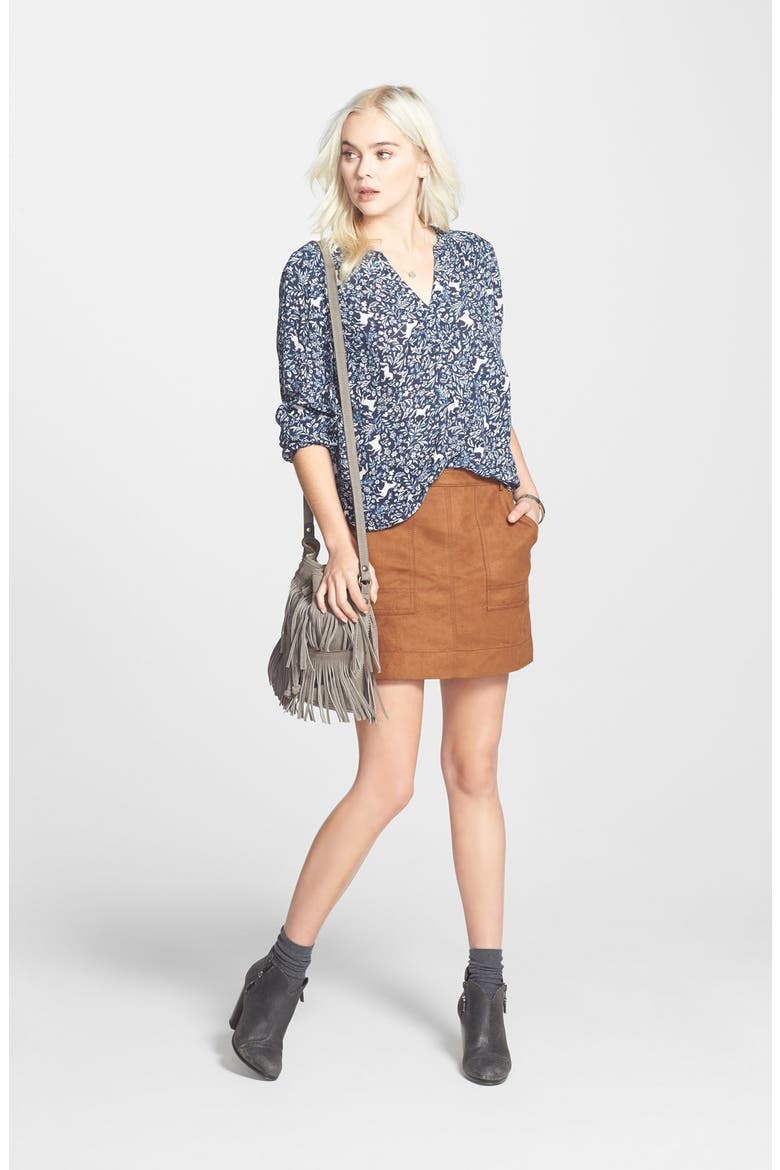 Faux Suede A-Line Miniskirt, Alternate, color, BROWN TOFFEE