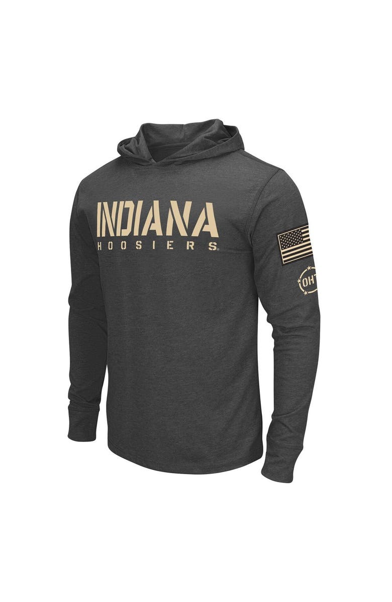 COLOSSEUM Men's Colosseum Heather Black Indiana Hoosiers Team OHT Military Appreciation Long Sleeve Hoodie T-Shirt, Alternate, color, Black