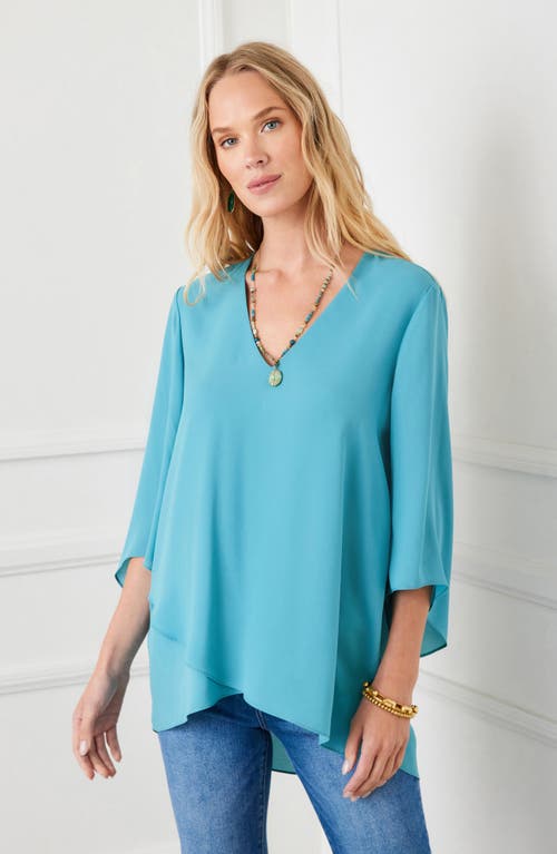 Karen Kane Crossover Hem Asymmetric Top In Aqua
