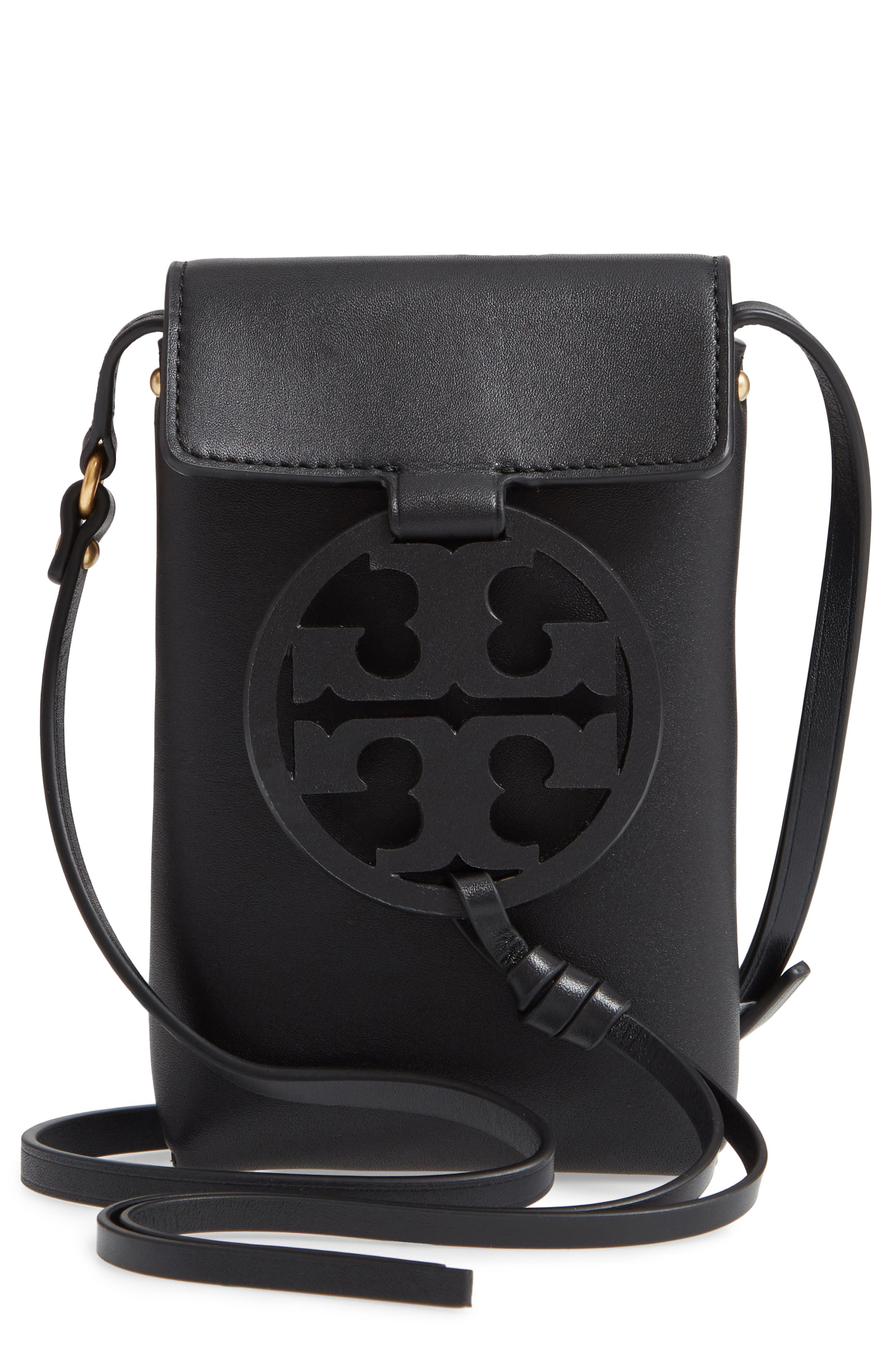 Miller Leather Phone Crossbody Bag, Main, color, BLACK