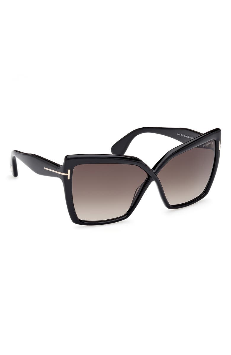 TOM FORD Fiore 63mm Oversize Gradient Butterfly Sunglasses, Alternate, color, Black Eco / T Logo / Smoke