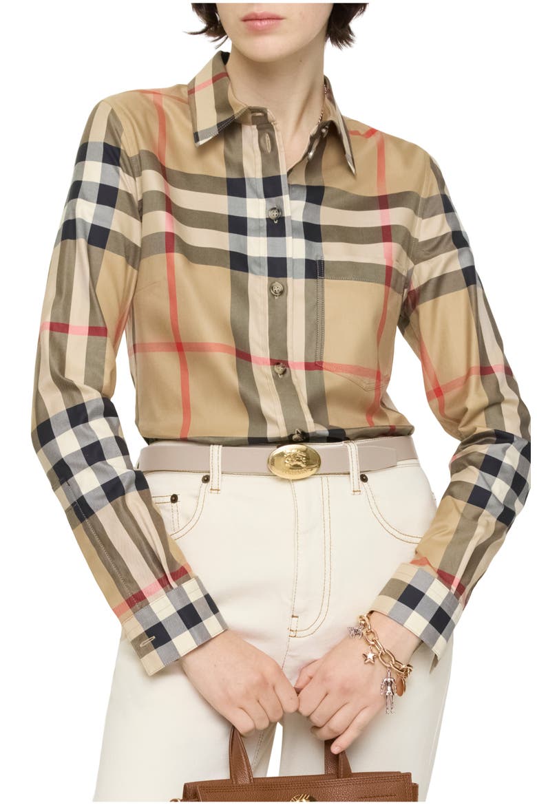 burberry women's dress shirt Designer Shirts for Women a pointed collar Check Cotton Shirt Dress in