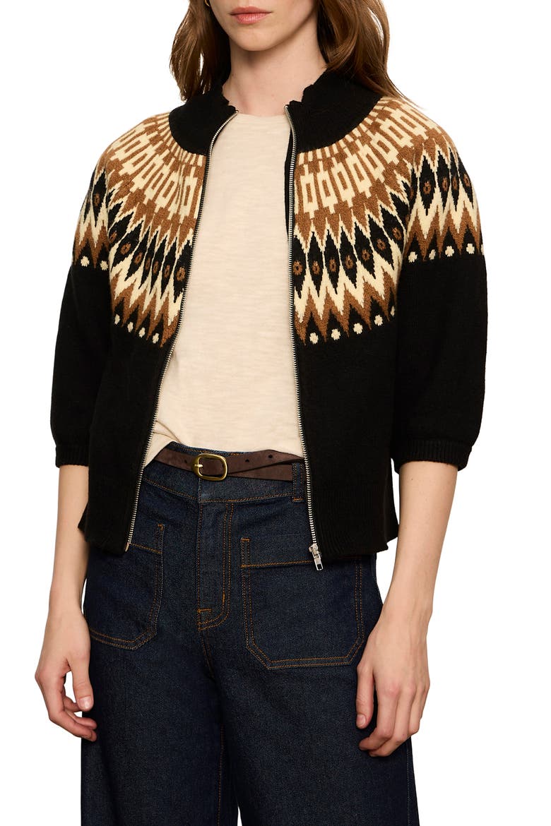 Fair Isle Front Zip Cotton Blend Cardigan, Alternate, color, POCONOS FAIRISLE