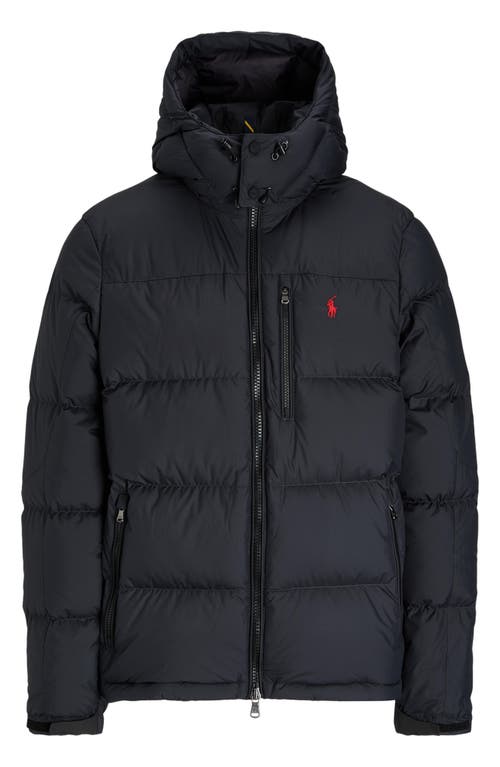 Polo Ralph Lauren Blue Down Jacket With Fixed Hood And Embroidered Pony Logo On Chest In Tech Fabric Man In Black