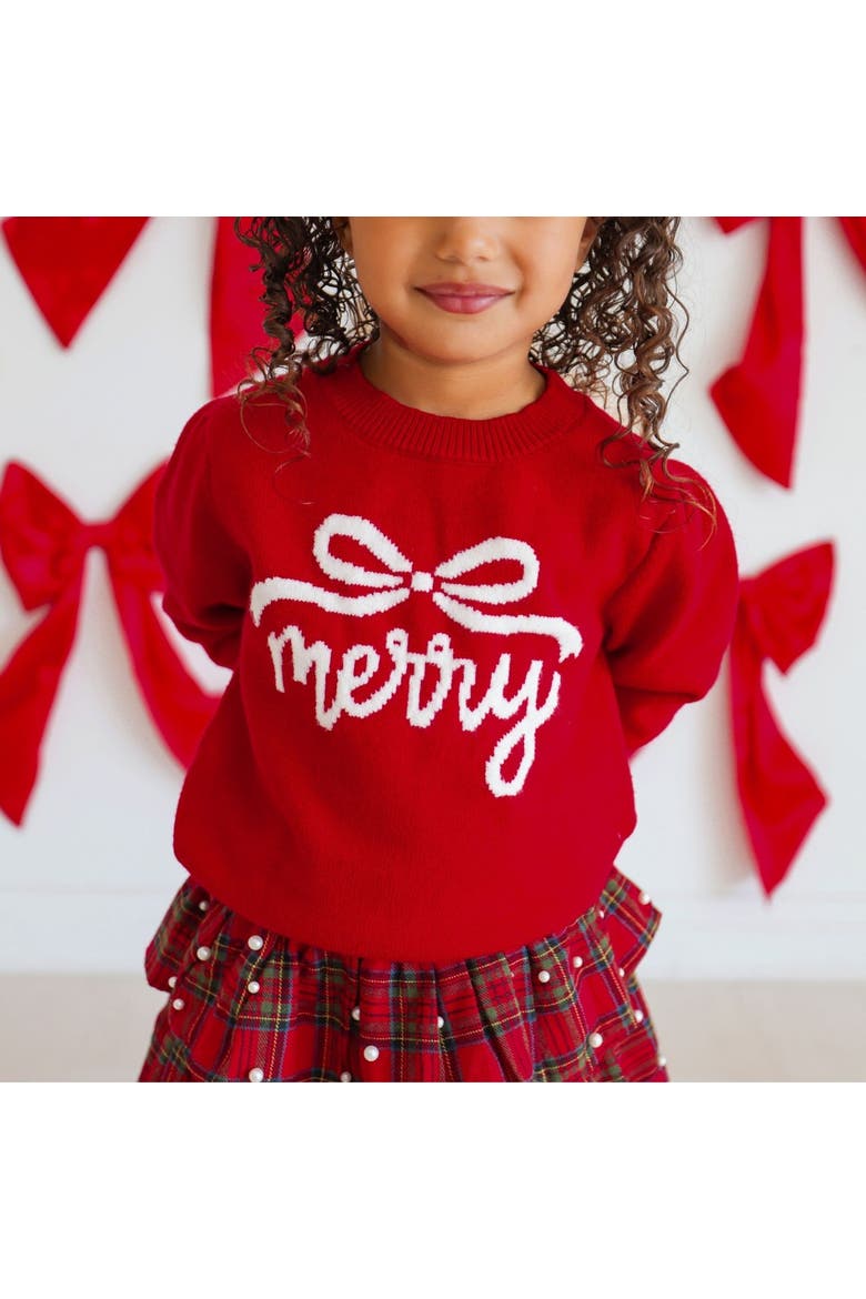 Merry Bow Christmas Sweater, Alternate, color, Red