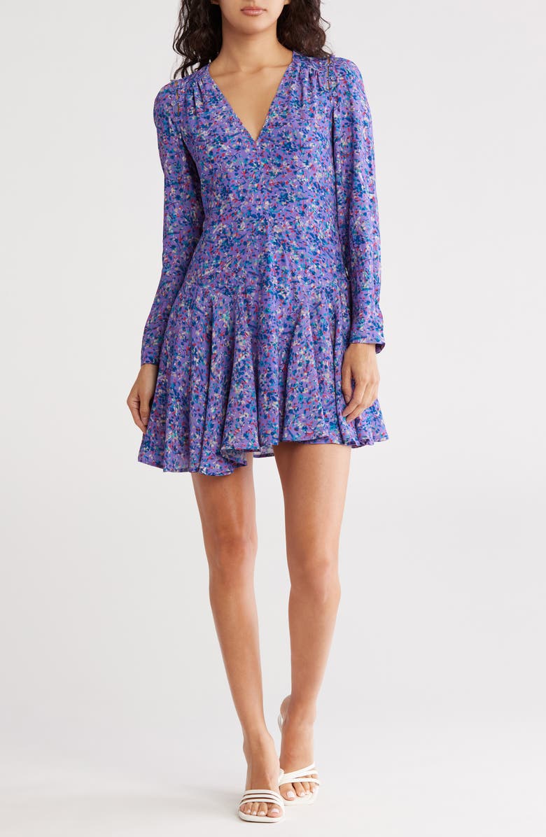 Joie Rowley Pleated Long Sleeve Dress, Main, color, Deep Lavender Multi