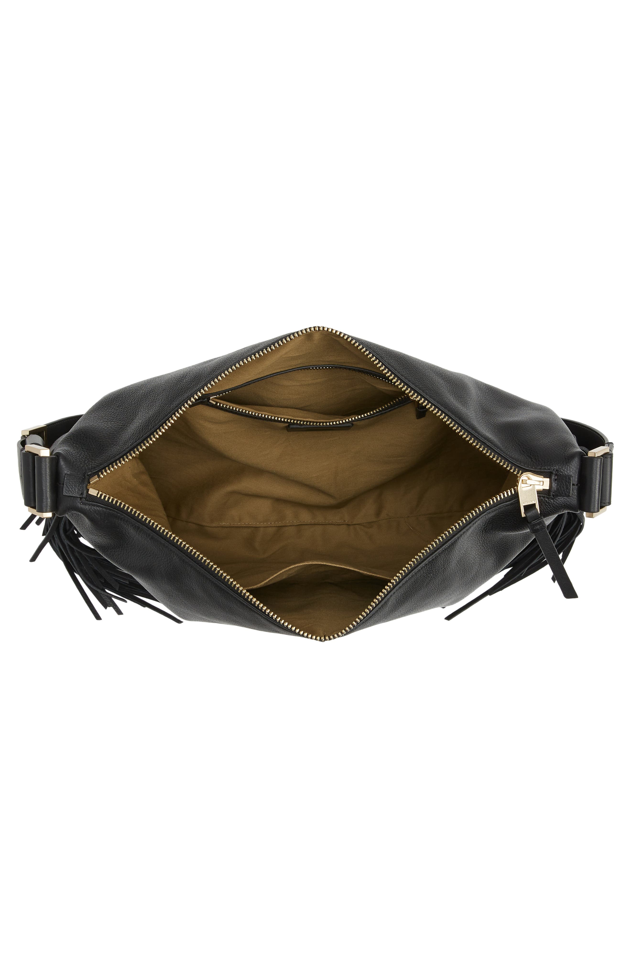 AllSaints Edbury Fringe Leather Shoulder Bag, Alternate, color, 