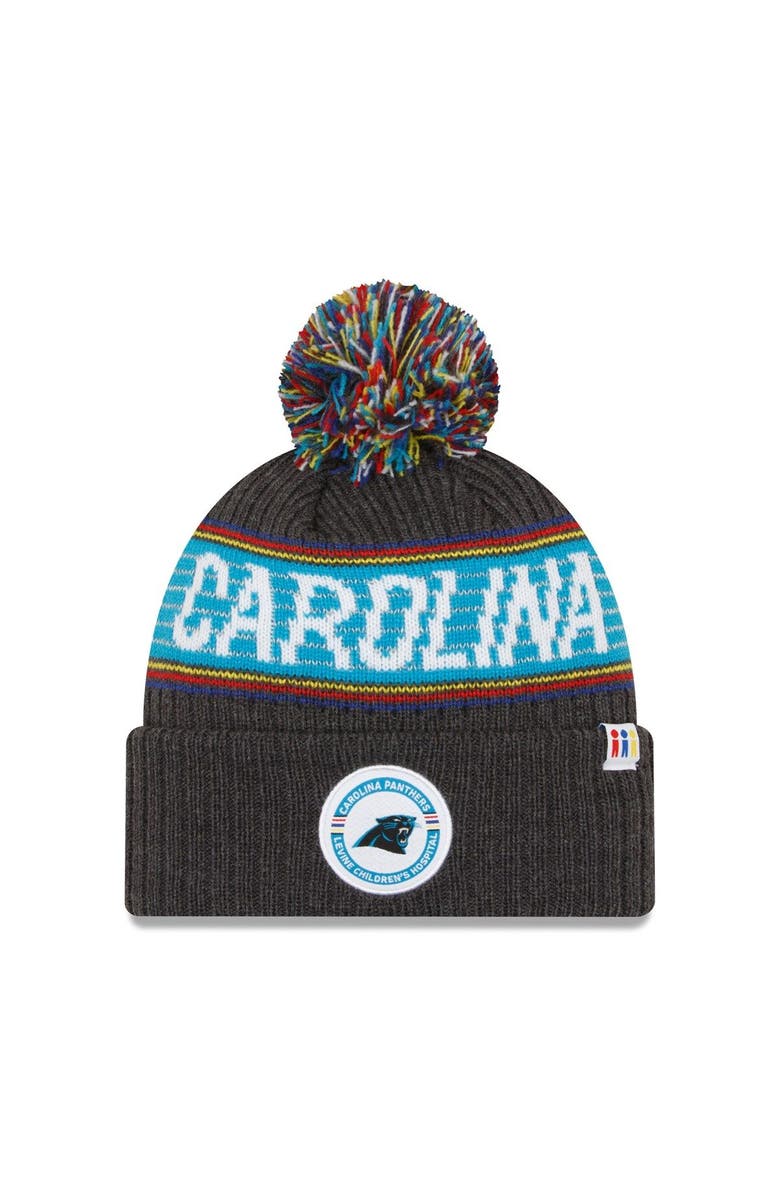New Era Men's New Era Heather Charcoal Carolina Panthers 2022 Greg Olsen x Atrium Health Levine Children's Hospital Pom Knit Hat, Main, color, Heather Charcoal