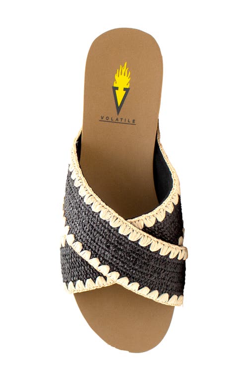 Volatile Antigua Platform Wedge Slide Sandal In Black Raffia