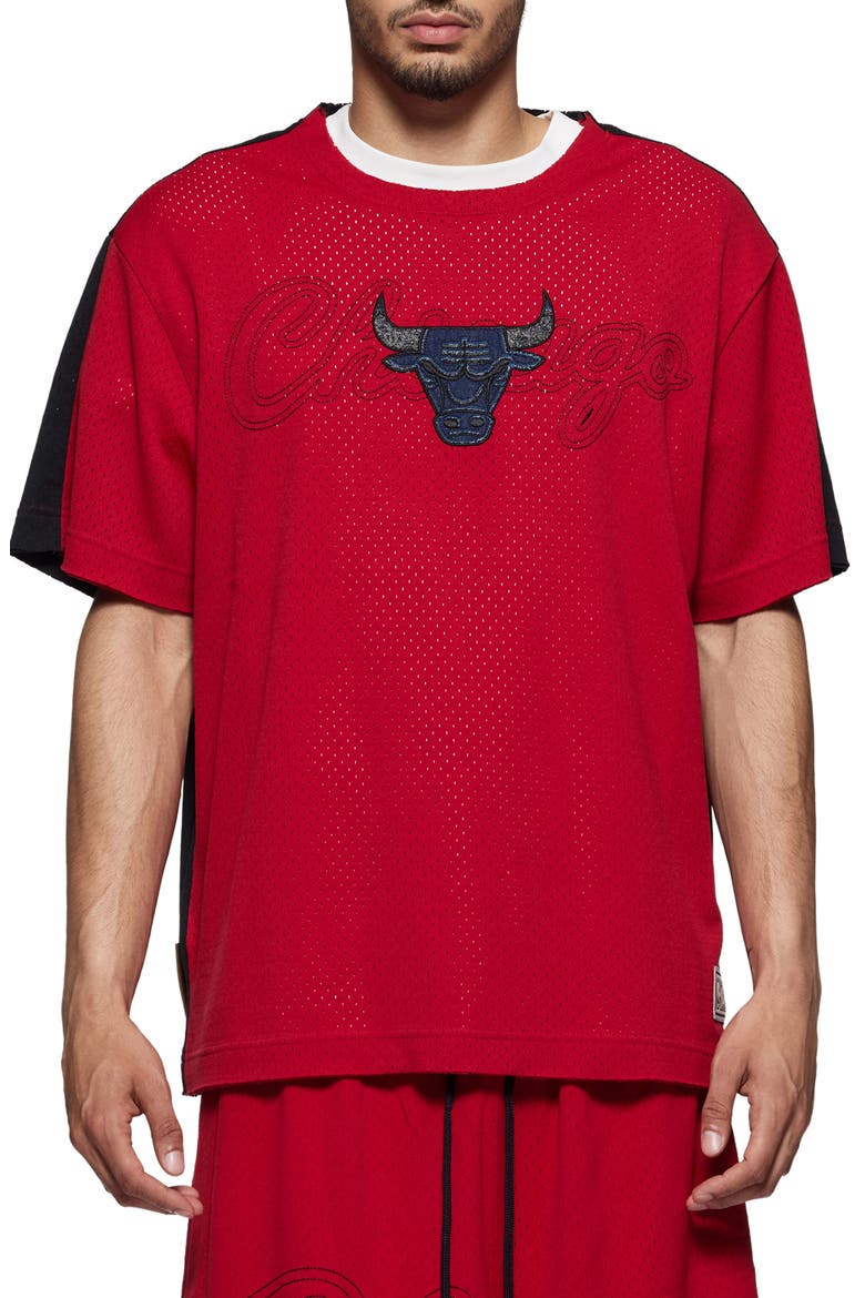 NBA Bulls Appliqué Mesh Graphic T-Shirt, Main, color, RED