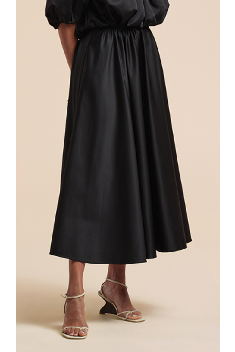 Sateen Midi Skirt, Alternate, color, BLACK