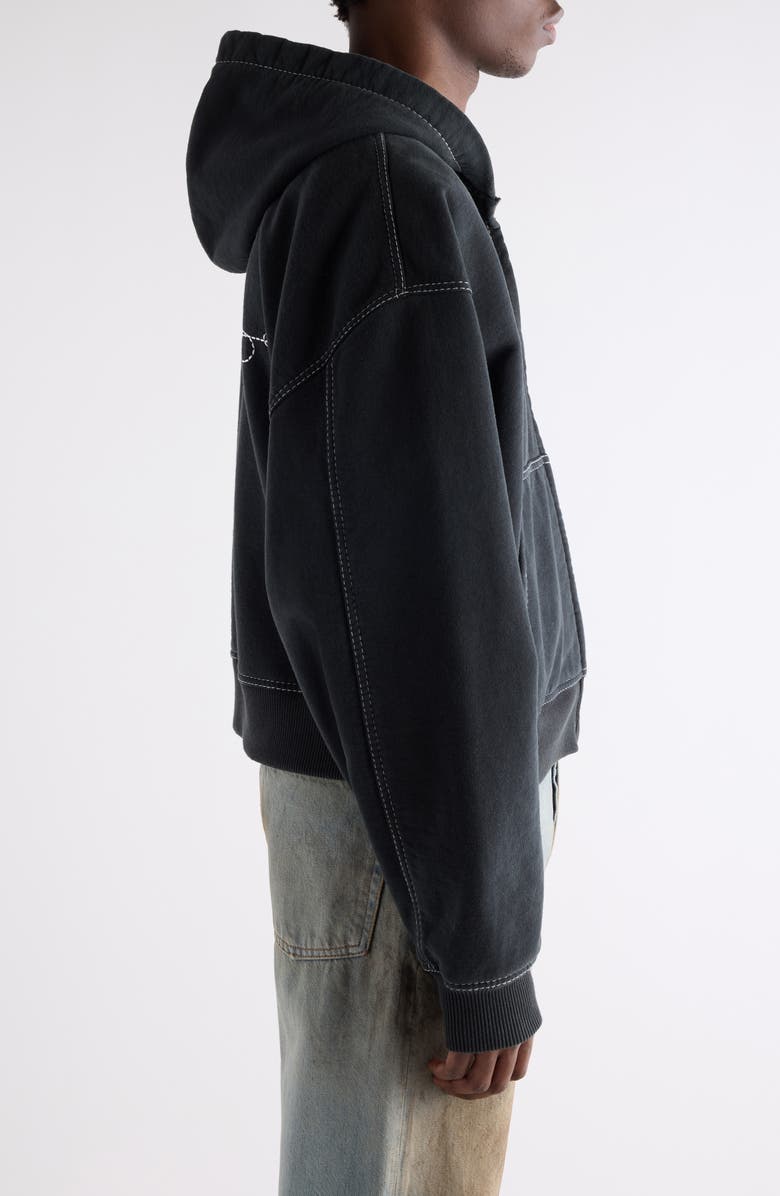 Acne Studios Foscar U Autograph Logo Embroidered Zip Hoodie, Alternate, color, Faded Black