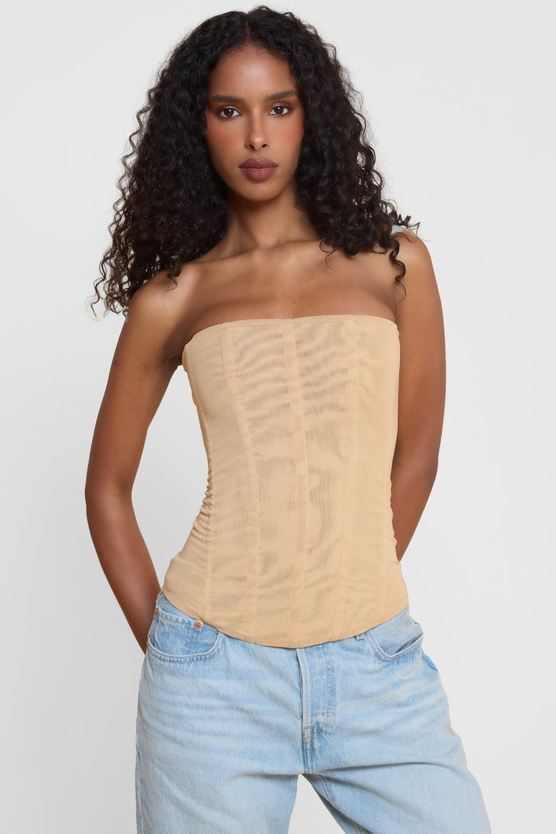 Muse Mesh Corset Top, Alternate, color, Tan