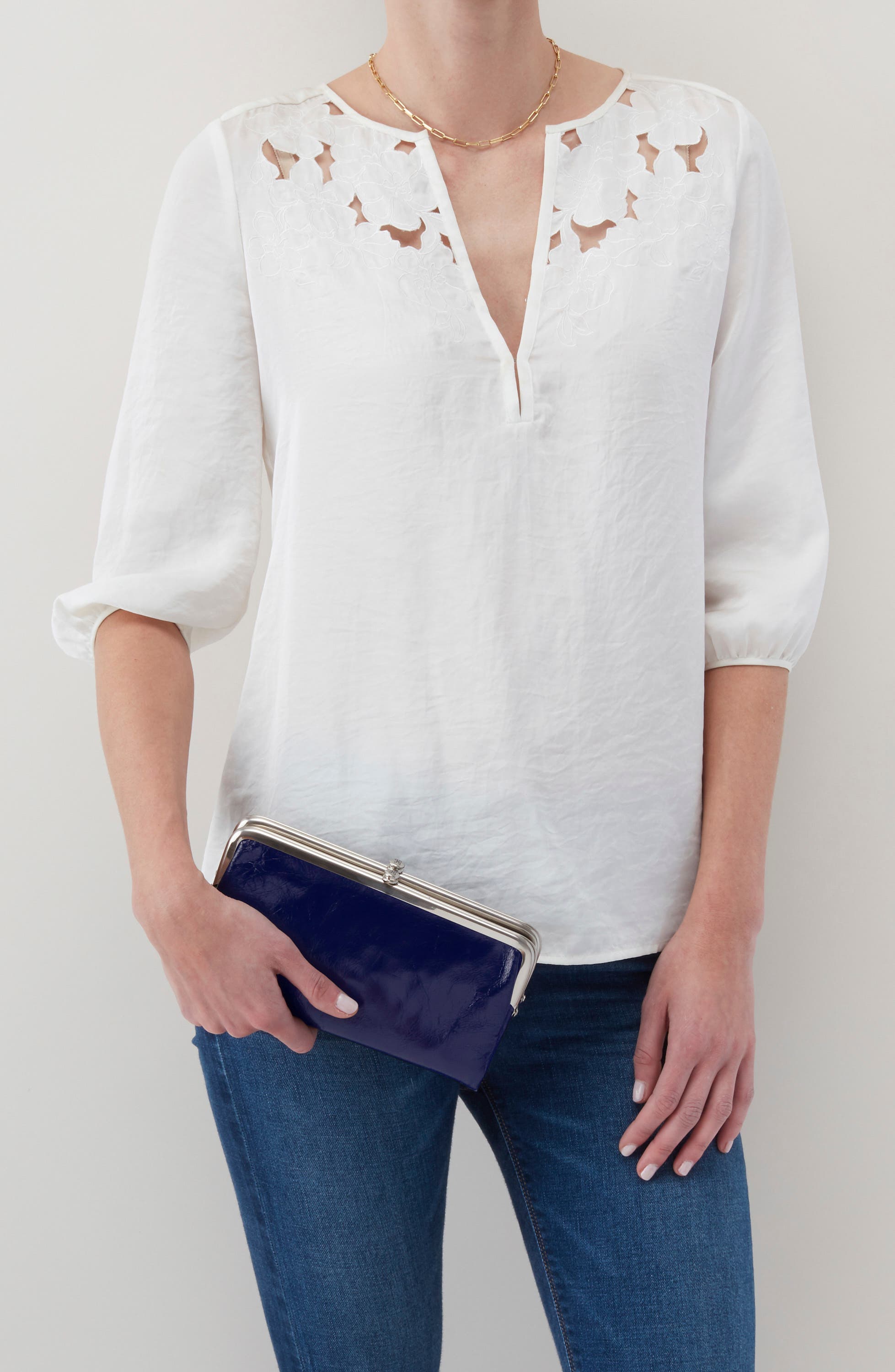 HOBO Lauren Leather Double Frame Clutch, Alternate, color, Winter Violet