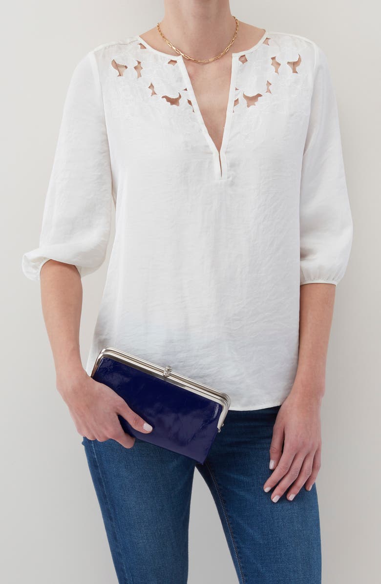 HOBO Lauren Leather Double Frame Clutch, Alternate, color, Winter Violet