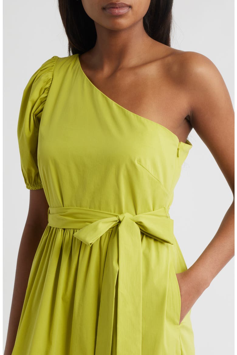 One-Shoulder Puff Sleeve Cotton Blend Dress, Alternate, color, CITRON ZEST