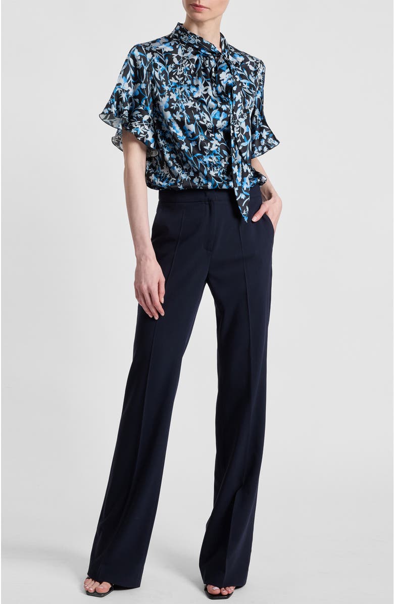 Santorelli Athena Floral Blouse with Short Flutter Sleeves, Alternate, color, Midnight