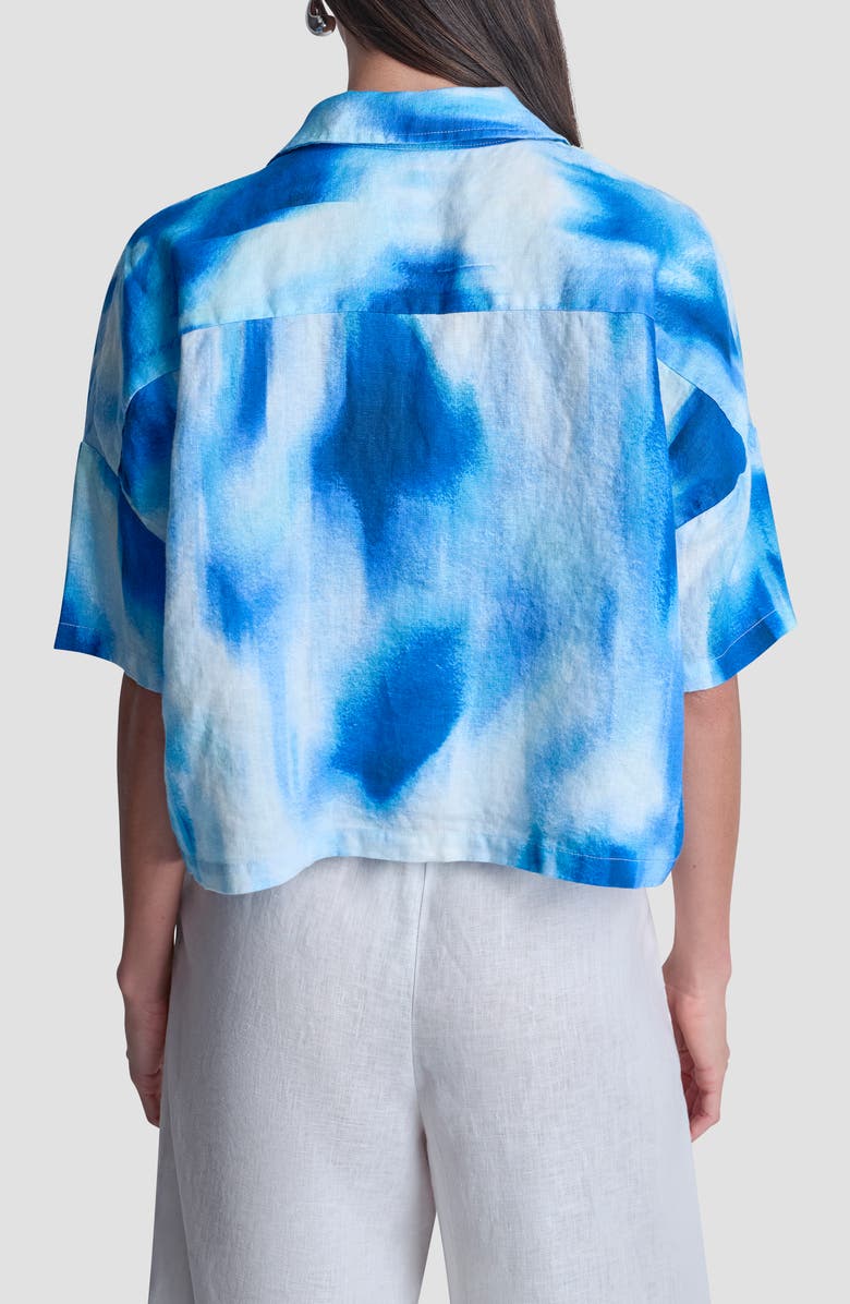 DKNY Cropped Linen Camp Shirt, Alternate, color, Misted Surf