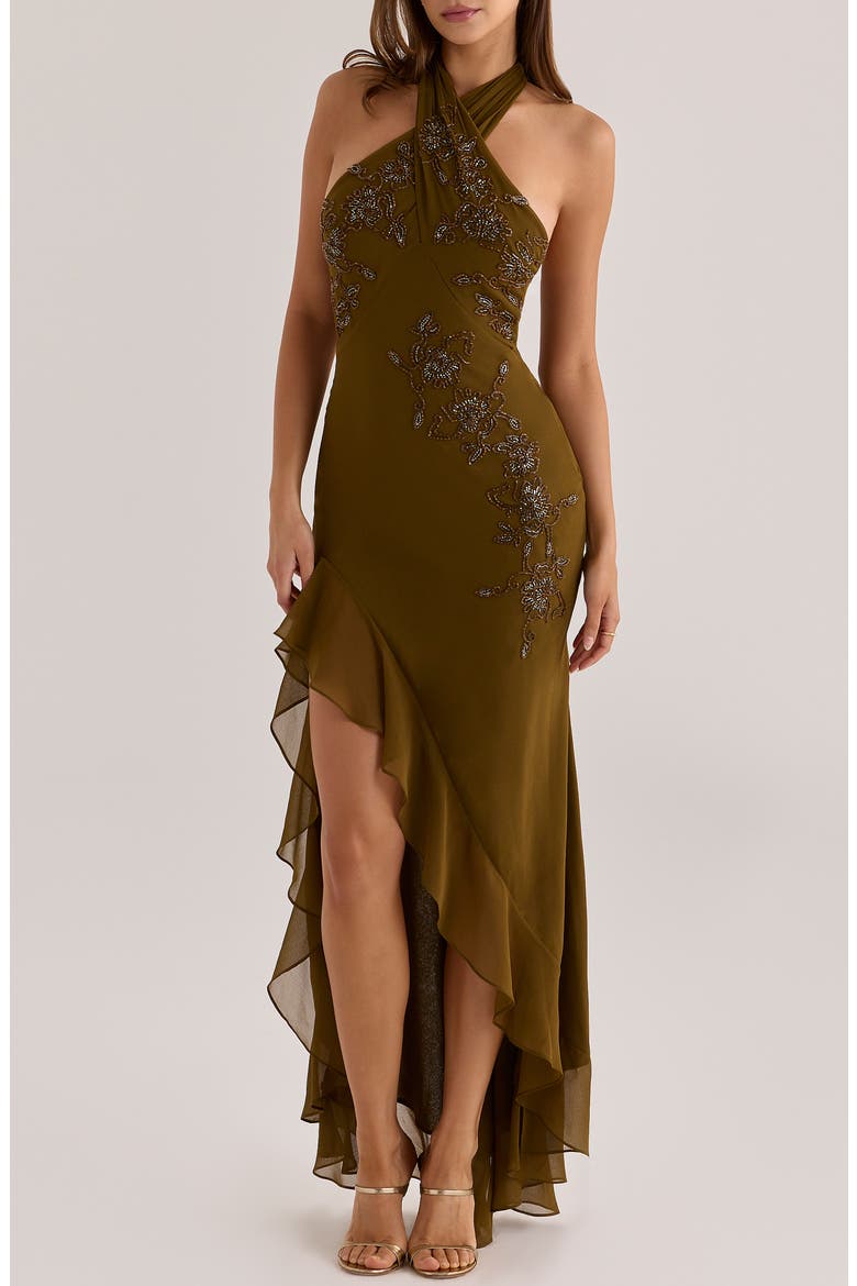 Raquel Georgette Halter Maxi Gown, Main, color, SAGE