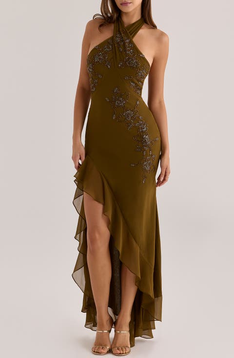 Raquel Georgette Halter Maxi Gown