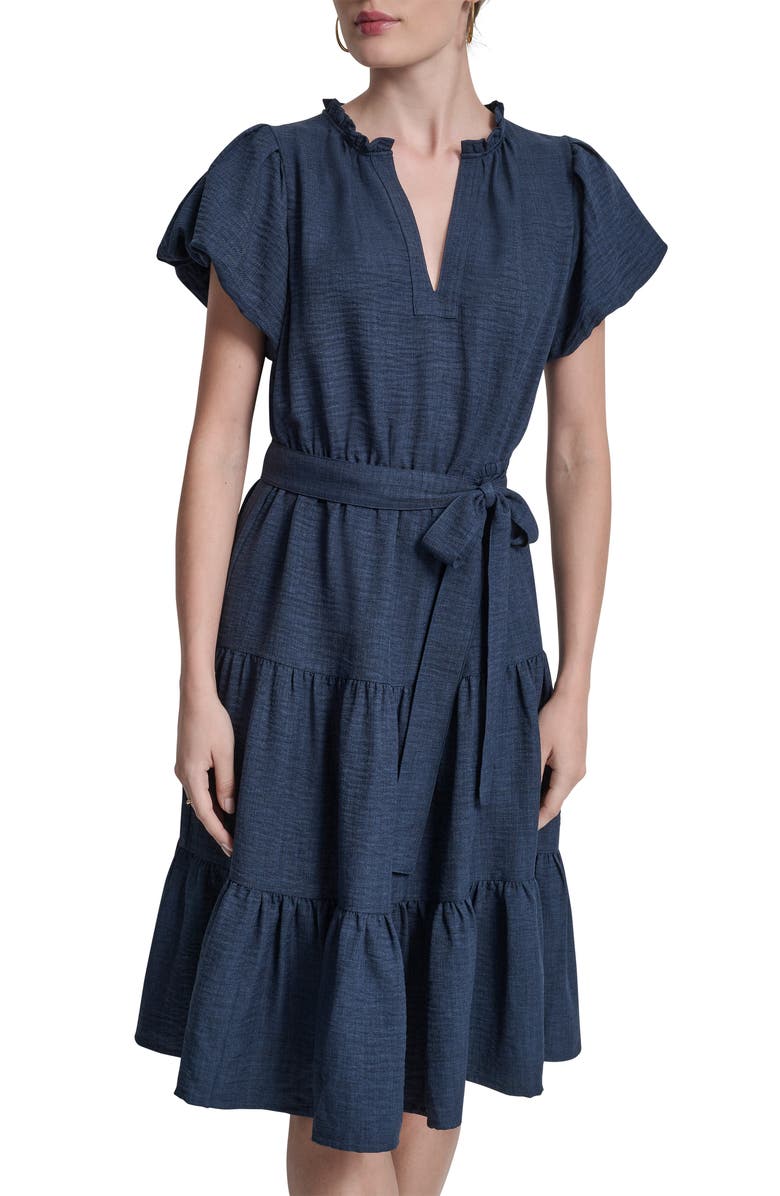DKNY Bubble Sleeve Tiered Dress, Alternate, color, Indigo